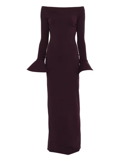 Solace London Anica Off-shoulder Flared Maxi Dress In Purple