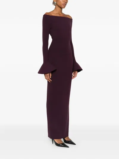Solace London Anica Off-shoulder Flared Maxi Dress In Purple