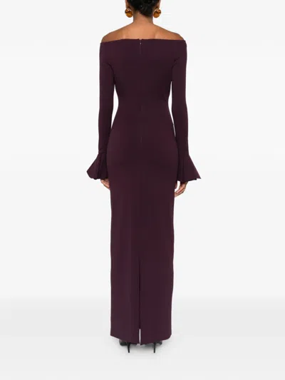 Solace London Anica Off-shoulder Flared Maxi Dress In Purple