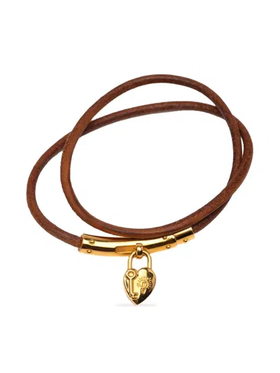 Pre-owned Hermes 1990-2015 Leather Viviride Heart Double Bracelet Costume Bracelet In Brown