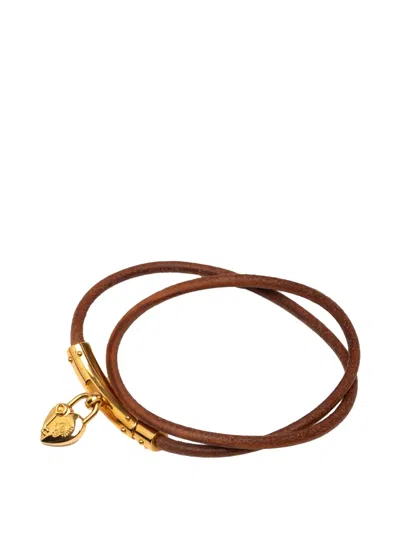 Pre-owned Hermes 1990-2015 Leather Viviride Heart Double Bracelet Costume Bracelet In Brown