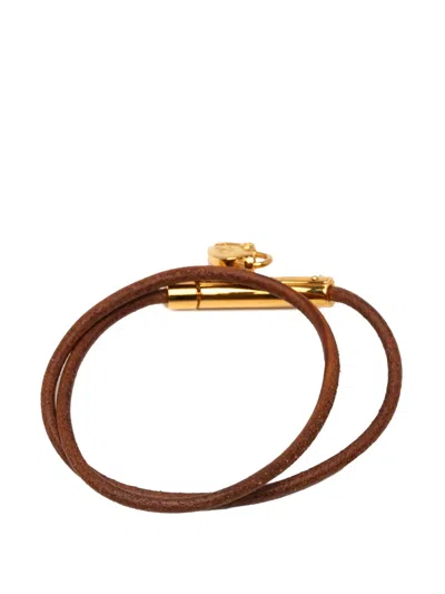 Pre-owned Hermes 1990-2015 Leather Viviride Heart Double Bracelet Costume Bracelet In Brown