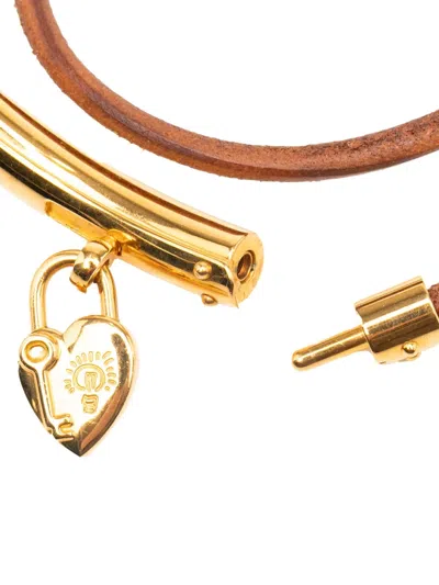 Pre-owned Hermes 1990-2015 Leather Viviride Heart Double Bracelet Costume Bracelet In Brown