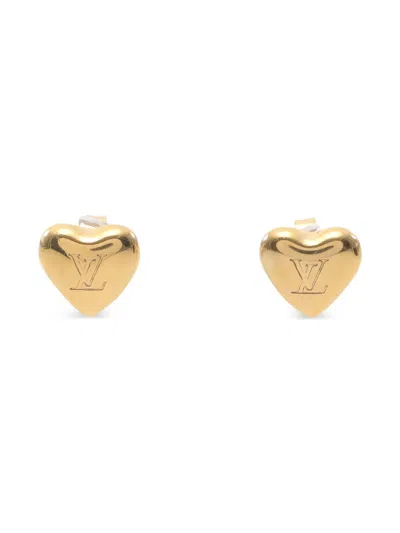 Pre-owned Louis Vuitton Heart Logo Earrings In Gold