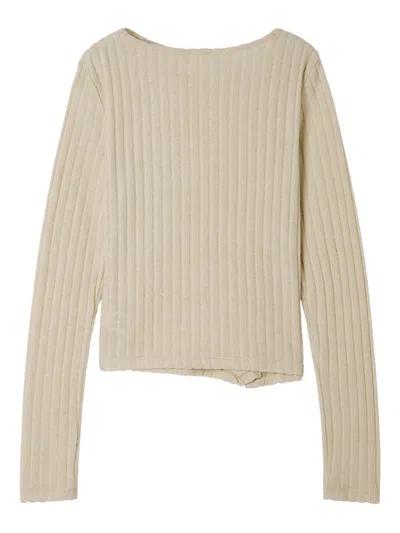 B+ab Buttoned Ribbed T-shirt In Neutral