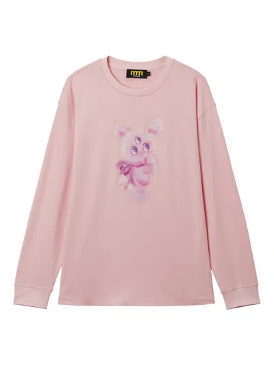 Mini Cream Graphic Long-sleeve T-shirt In Pink
