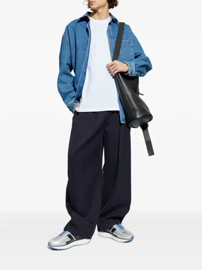 Loewe Mens Mid Blue Denim Anagram-embroidery Long-sleeves Denim Overshirt In Blue