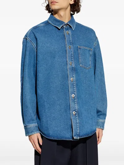 Loewe Mens Mid Blue Denim Anagram-embroidery Long-sleeves Denim Overshirt In Blue