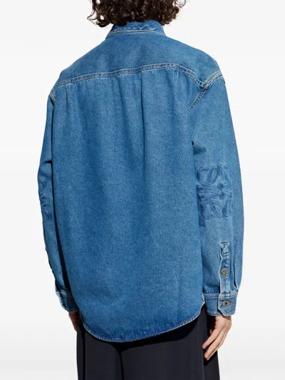 Loewe Mens Mid Blue Denim Anagram-embroidery Long-sleeves Denim Overshirt In Blue
