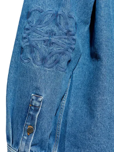 Loewe Mens Mid Blue Denim Anagram-embroidery Long-sleeves Denim Overshirt In Blue