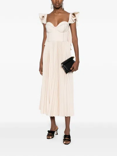 Parlor Ruffled Pleated Midi Dress In Neutral