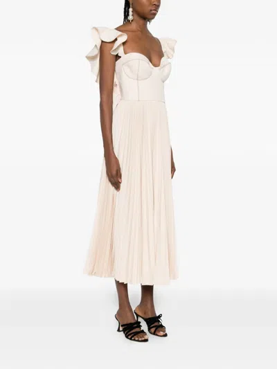 Parlor Ruffled Pleated Midi Dress In Neutral