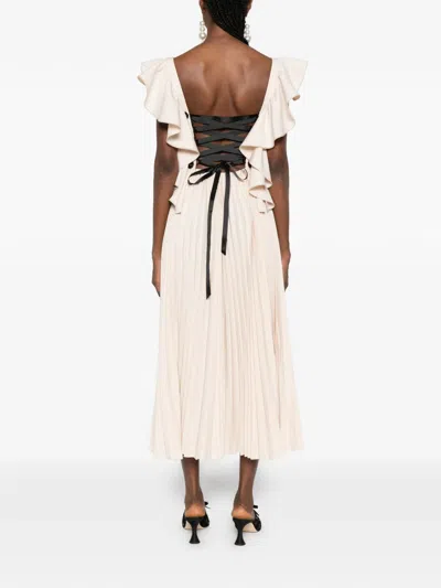 Parlor Ruffled Pleated Midi Dress In Neutral