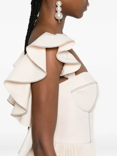 Parlor Ruffled Pleated Midi Dress In Neutral