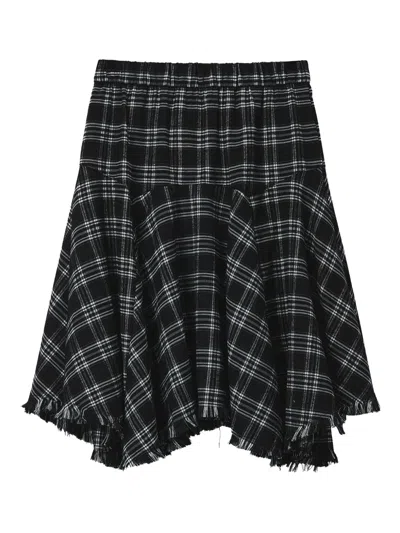 Mini Cream Plaid Frayed Mini Skirt In Black
