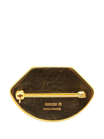 Pre-owned Hermes 1990-2010 Gold Plated Enamel Brooch Costume Bracelet In Black