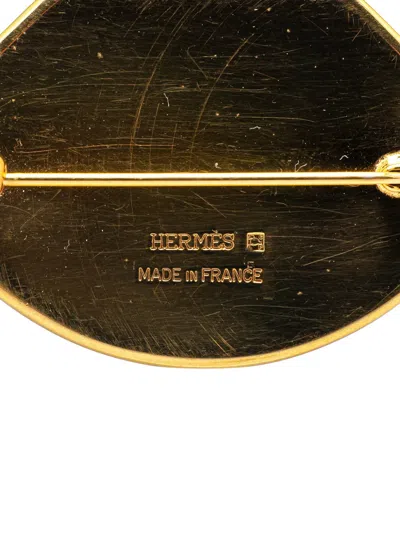 Pre-owned Hermes 1990-2010 Gold Plated Enamel Brooch Costume Bracelet In Black