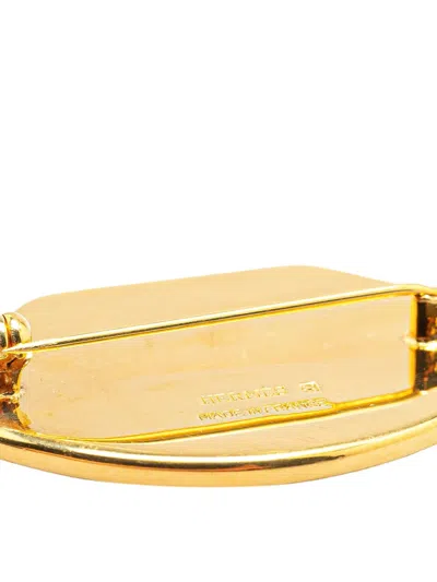 Pre-owned Hermes 1990-2010 Gold Plated Enamel Brooch Costume Bracelet In Black