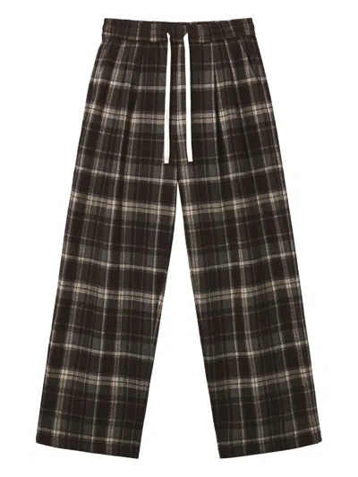 B+ab Elastic-waistband Checked Trousers In Brown