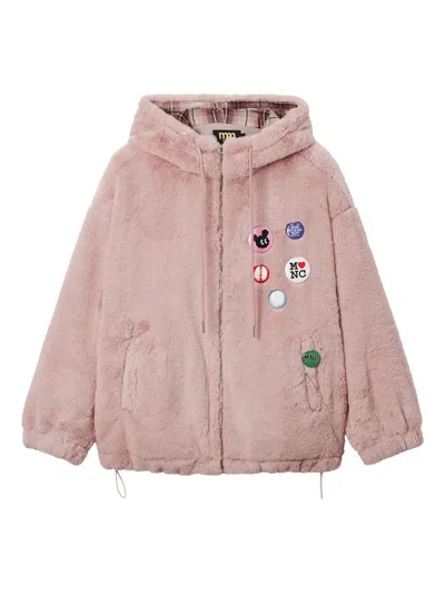 Mini Cream Hooded Appliqué Jacket In Pink