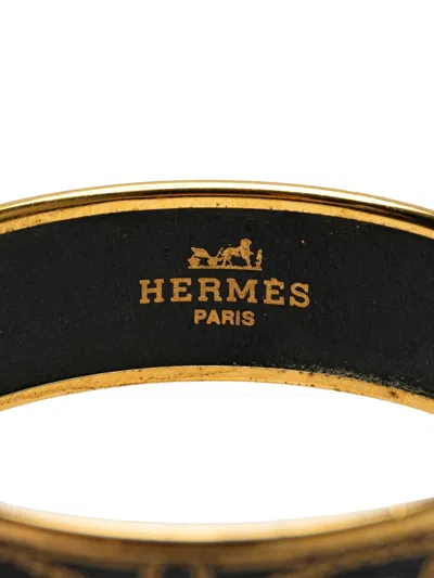 Pre-owned Hermes 2000-2020 Wide Enamel Grand Apparat Horse Bangle Costume Bracelet In Black