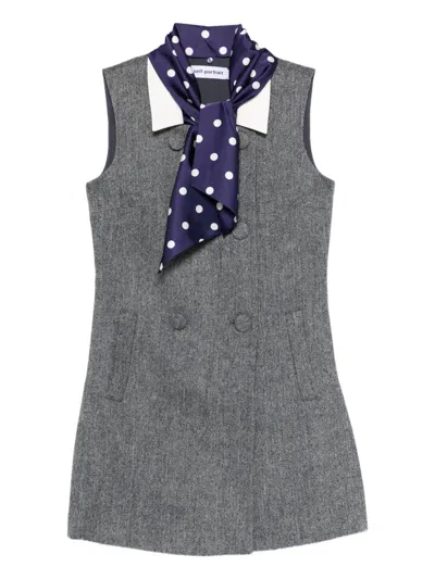 Self-portrait Herringbone-design Mini Dress In Gray