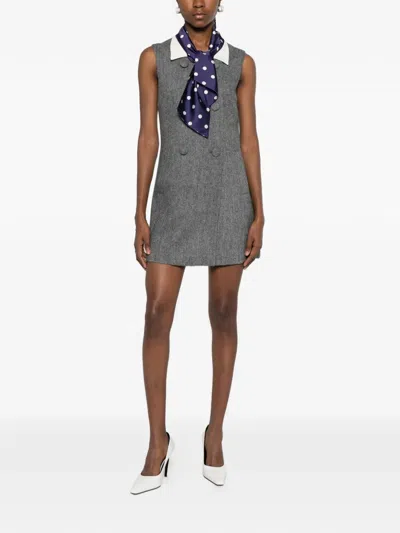 Self-portrait Herringbone-design Mini Dress In Gray