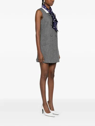 Self-portrait Herringbone-design Mini Dress In Gray