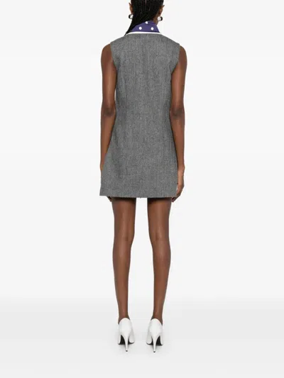 Self-portrait Herringbone-design Mini Dress In Gray
