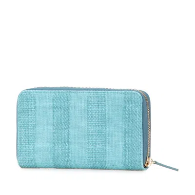 Pre-owned Chanel Blue Turquoise Canvas Long Wallet (bi-fold) () In Multi