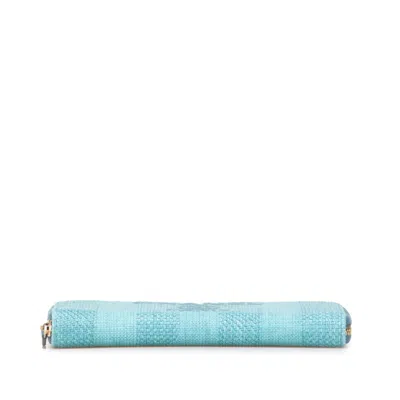 Pre-owned Chanel Blue Turquoise Canvas Long Wallet (bi-fold) () In Multi