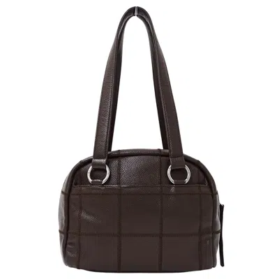 Pre-owned Chanel Brown Grained Calfskin Boston Bag Handbag Shoulder Bag ()