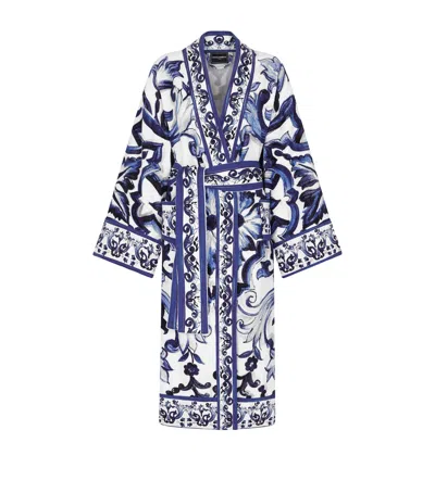 Dolce & Gabbana Casa Terry Cotton Blu Mediterraneo Robe In Blue