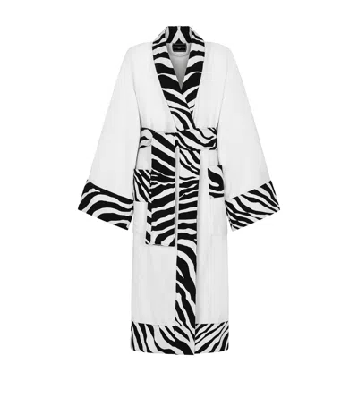 Dolce & Gabbana Casa Terry Cotton Zebra Print Robe In Multi