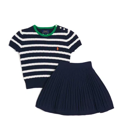 Ralph Lauren Knitted Sweater And Skirt Two-piece Set In Blue