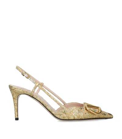 Valentino Jacquard Vlogo Slingback Pumps 80 In Gold