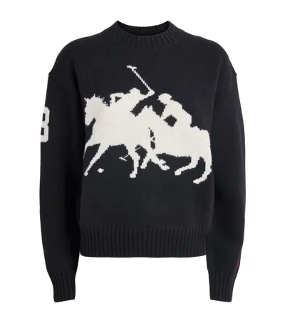 Polo Ralph Lauren Wool Polo Intarsia Sweater In Blue