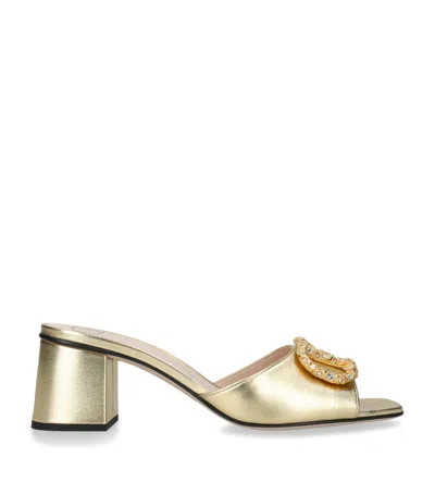 Valentino Leather Vlogo Mules 60 In Gold
