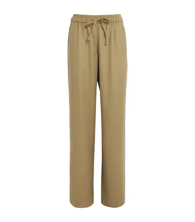 Soft Goat Wool-silk-cashmere Wide-leg Trousers In Brown