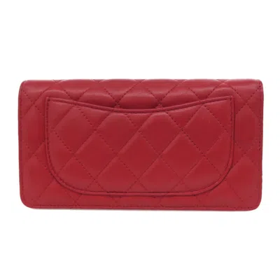 Pre-owned Chanel Red Color Leather Long Wallet (tri-fold) ()