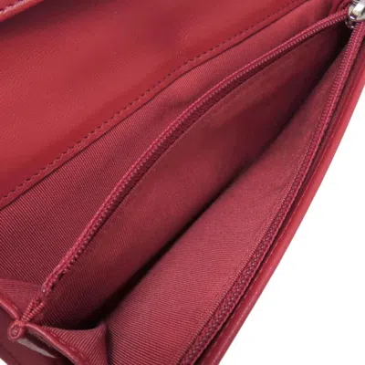 Pre-owned Chanel Red Color Leather Long Wallet (tri-fold) ()