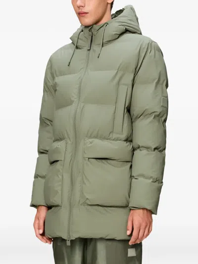 Rains Alta Hooded Pocket Puffer Coat In Green
