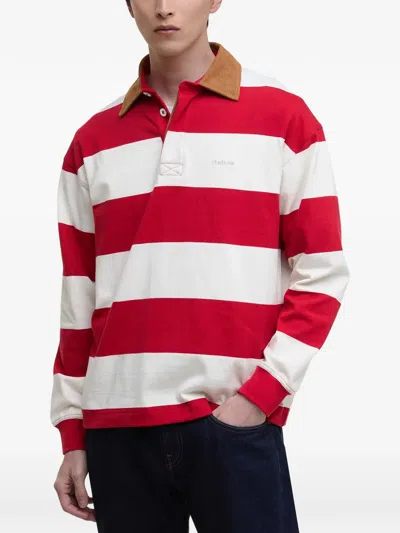 Barbour Corduroy Collar Striped Polo Shirt In Red