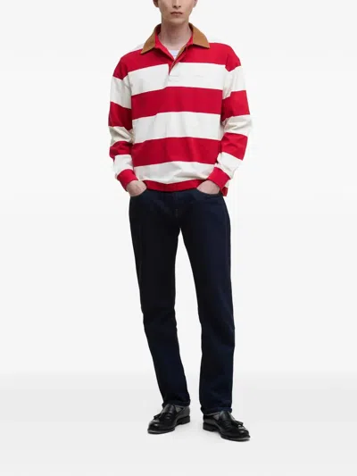 Barbour Corduroy Collar Striped Polo Shirt In Red