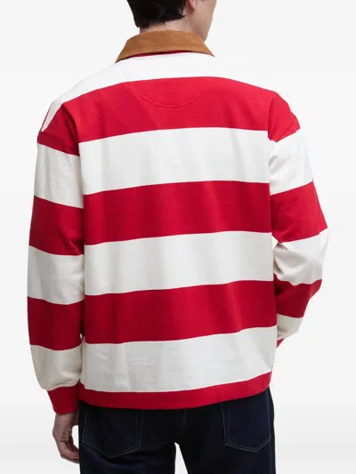 Barbour Corduroy Collar Striped Polo Shirt In Red