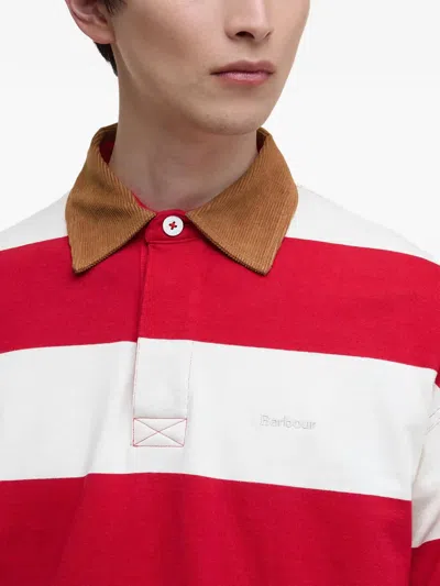 Barbour Corduroy Collar Striped Polo Shirt In Red