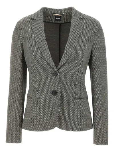 Hugo Boss Houndstooth-pattern Single-breasted Blazer In Gray