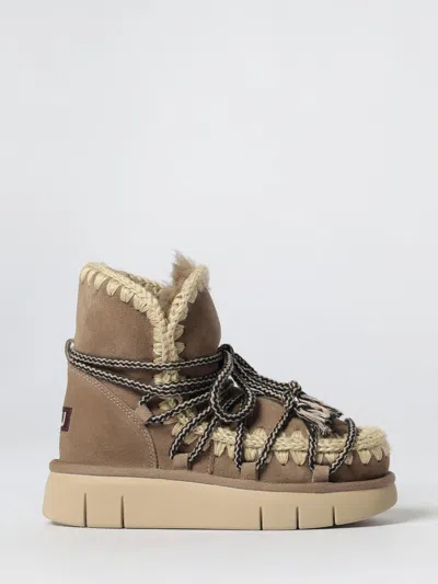 Mou Grey Ankle Boots With Lace Closure And Tassel Detail In Leather Woman In Brown