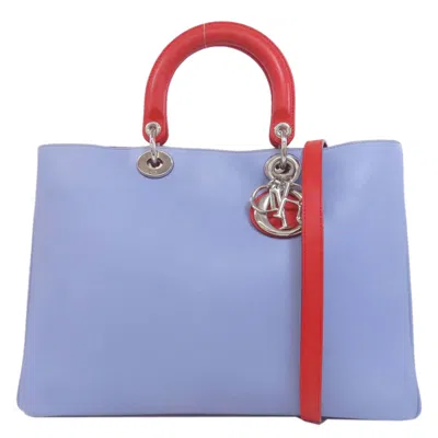Pre-owned Dior Christian  Light Blue Red Color Leather Tote Bag ()