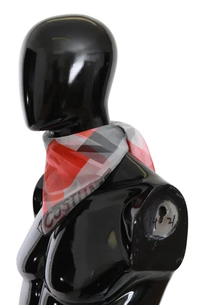 Costume National 100% Silk Branded Scarf For Women In Gray